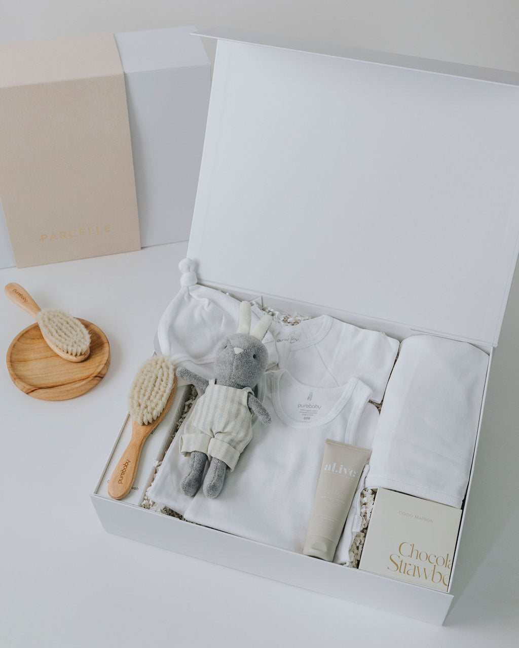 Newborn Baby Boy Bundle Hamper by Parcelle – luxury hamper with signature presentation, gourmet inclusions — baby gifts, new mum hampers, Australia‑wide delivery