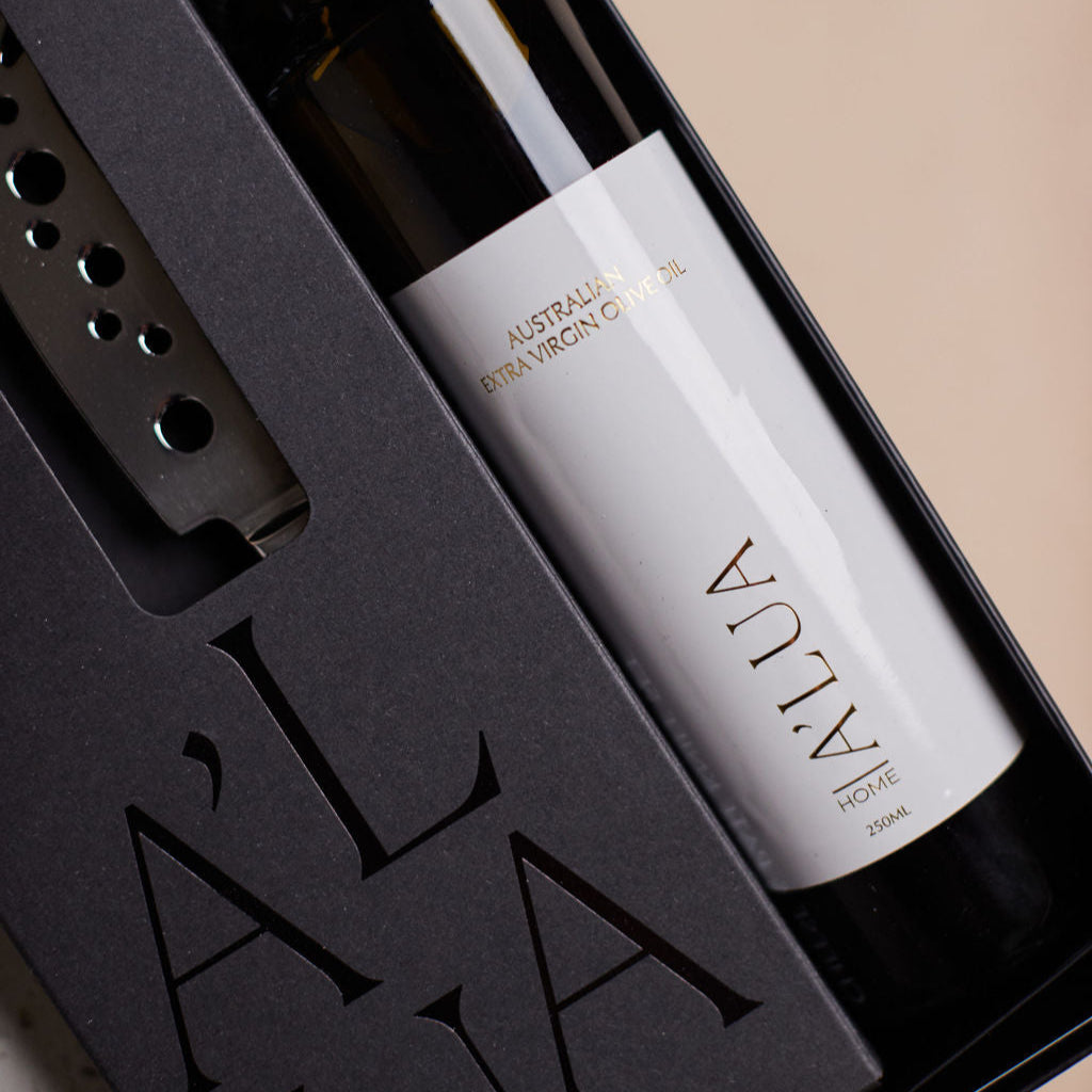 Parcelle | Australian-made A’Lua Home extra virgin olive oil presented in The Forever Home hamper