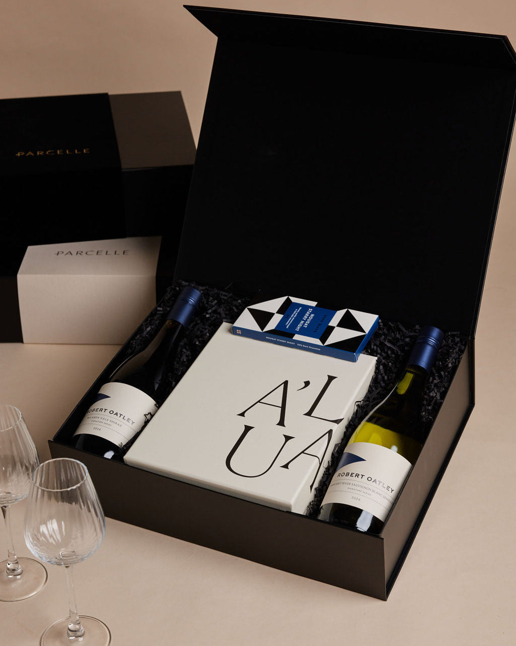 Parcelle | Luxury automotive gift box with wine, glassware and Koko Black chocolate