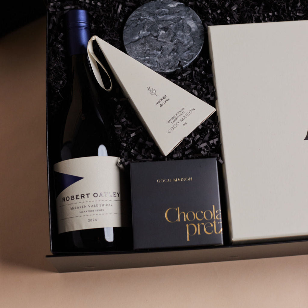 Parcelle | The Grand Tour gift box with wine, marble coasters, pretzels and glassware