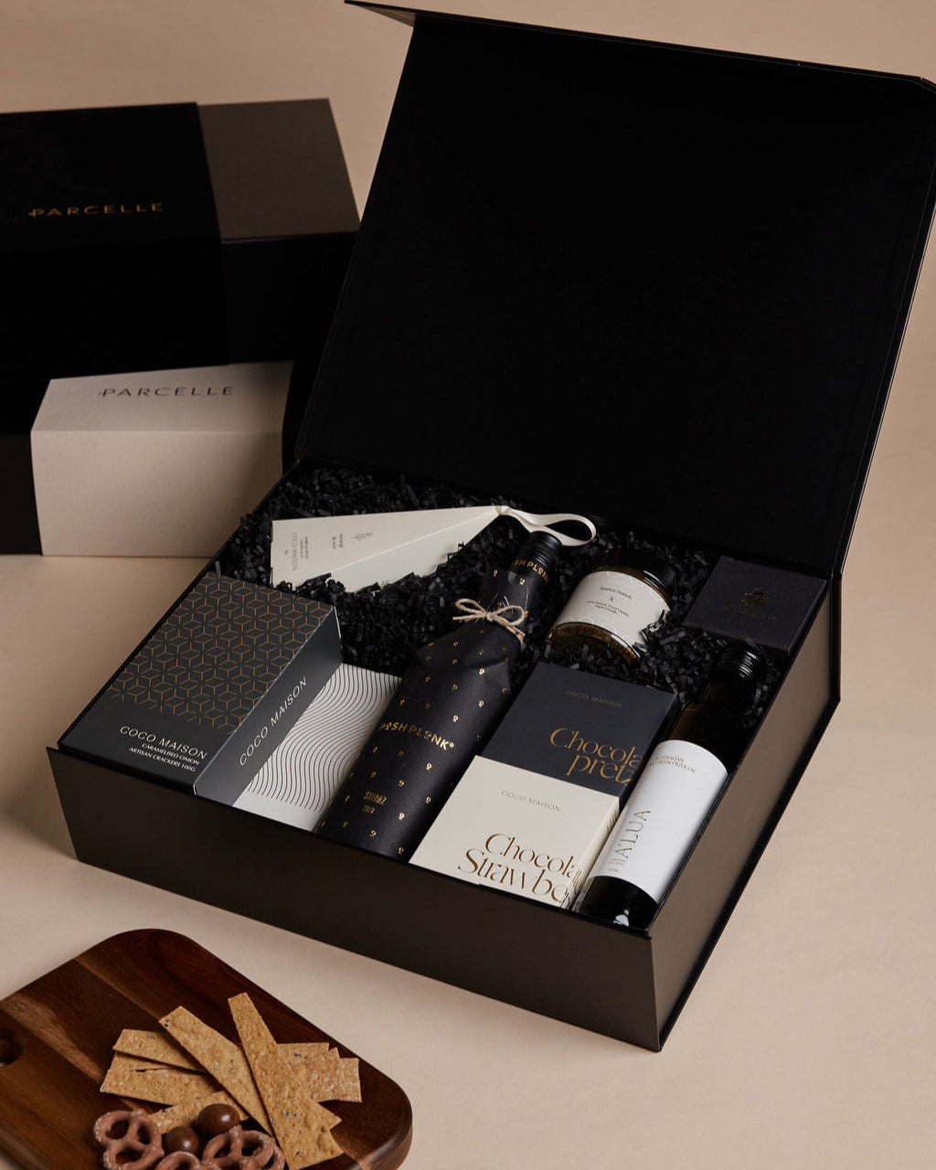 Savoury Indulgence with Posh Shiraz by Parcelle – luxury hamper with signature presentation, gourmet inclusions — Australia‑wide delivery