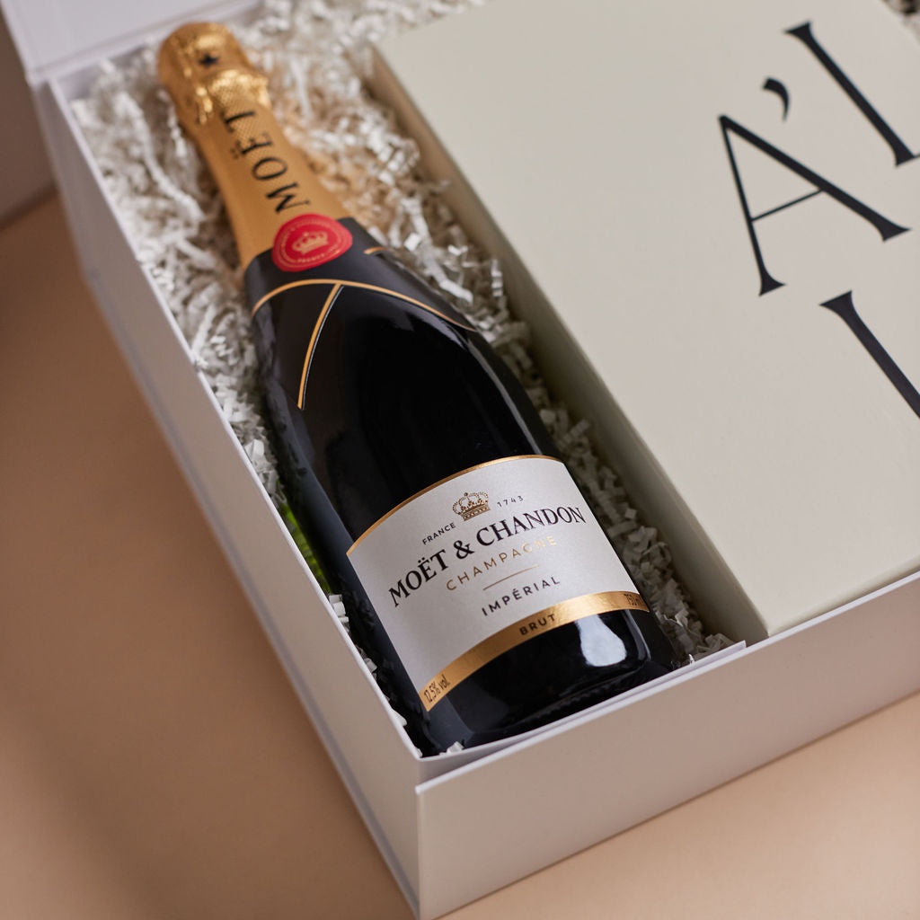 Moet Celebration by Parcelle – luxury wine gift box with double‑door gift case, Belgian chocolate stars — Australia‑wide delivery