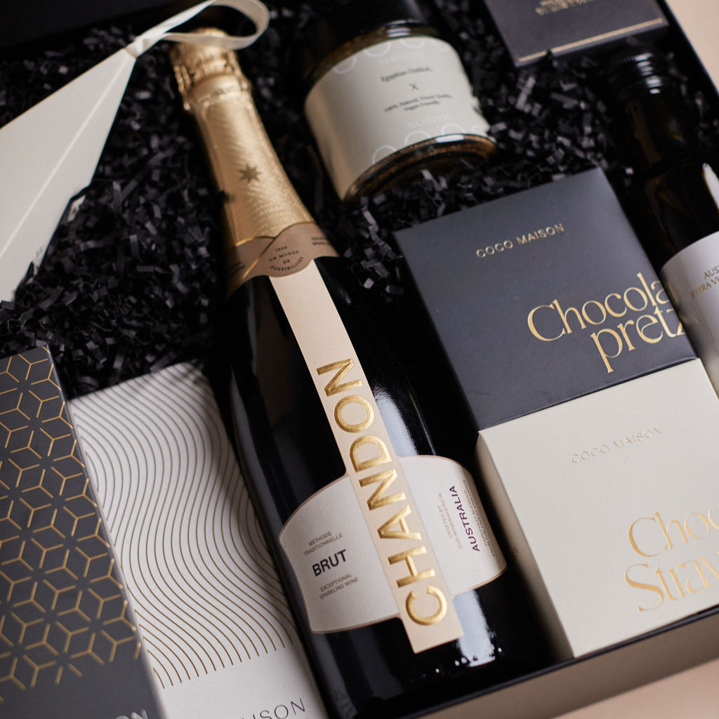 Savoury Indulgence with Chandon by Parcelle – luxury hamper with signature presentation, gourmet inclusions — Australia‑wide delivery