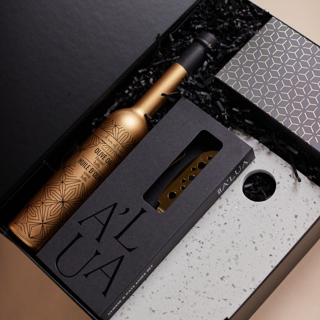 Parcelle | The Cook gourmet settlement hamper with terrazzo serving board, cheese knife set, artisan crackers, and truffle oil — perfect housewarming gift in Sydney