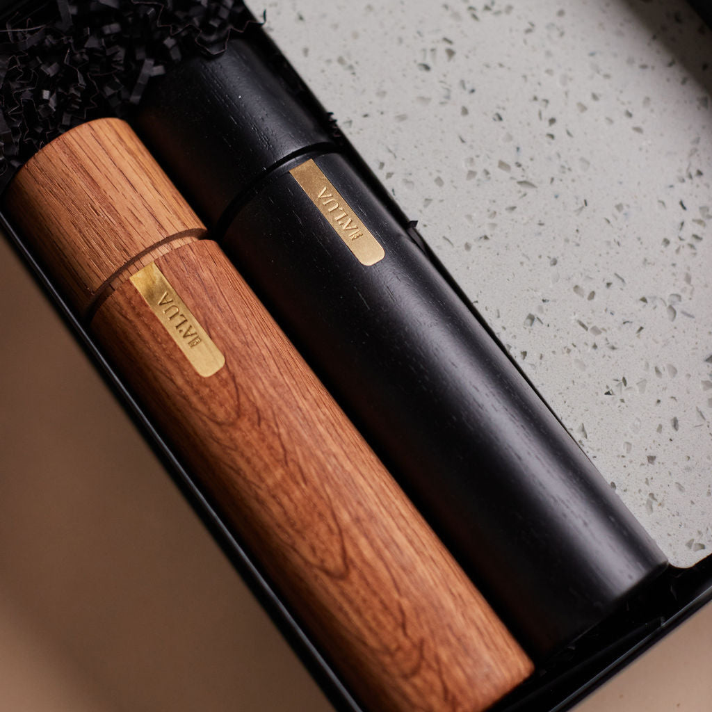Parcelle | Set of two A’Lua Home wooden salt and pepper grinders in The Forever Home gift
