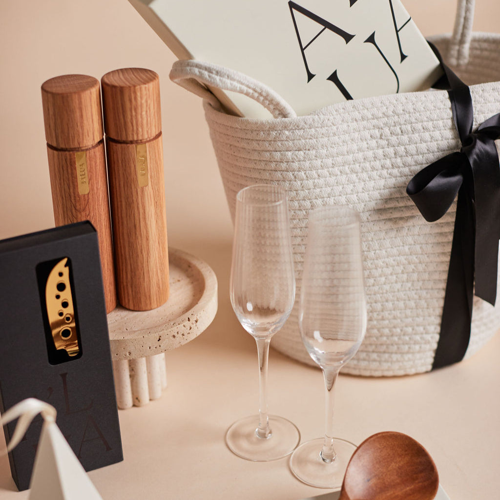 House to Home Gift by Parcelle – luxury hamper with terrazzo board, wooden salt & pepper grinders — settlement gifts, Australia‑wide delivery