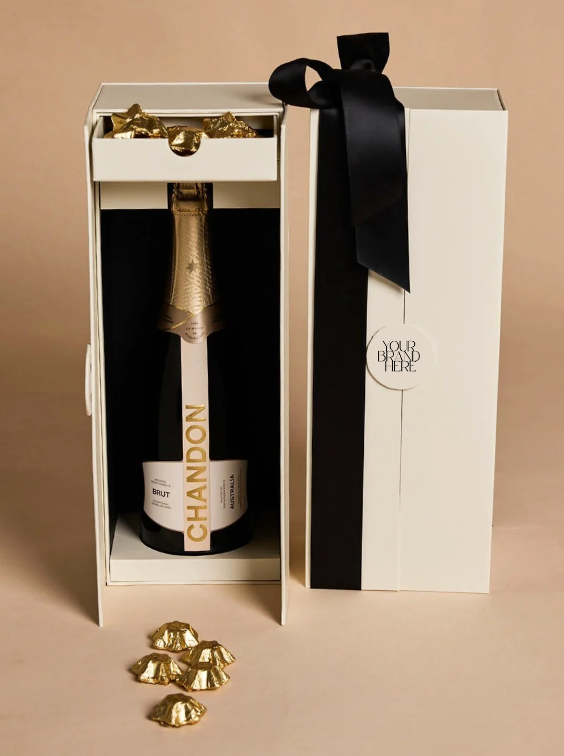 Chandon Cellar by Parcelle – luxury wine gift box with double‑door gift case, Belgian chocolate stars — Australia‑wide delivery