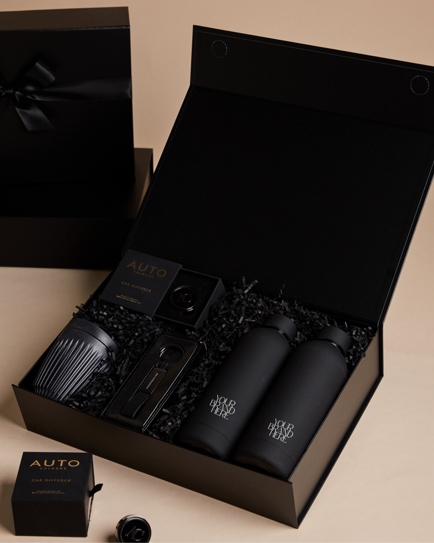 Parcelle | That New Car Feel gift box with branded bottles, keyring, coffee cup and car fragrance