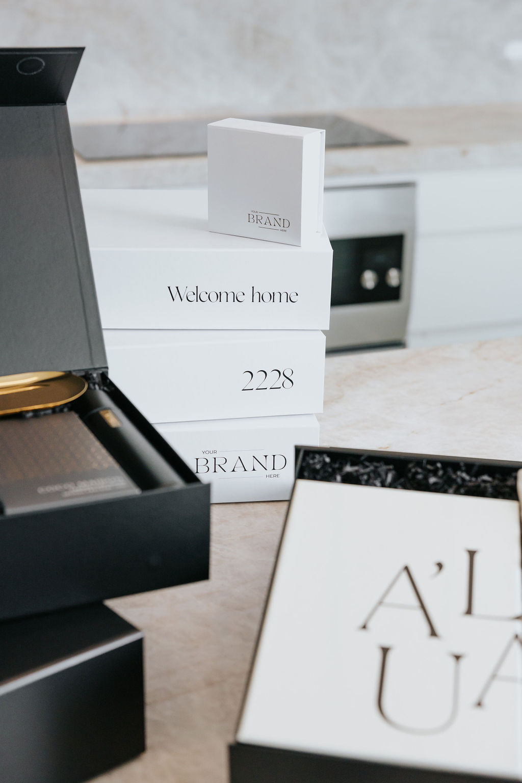 Branded Real Estate Settlement Gifts with Welcome Home, personalised with postcode and Printed Key Boxes for Real Estate, property & Construction Industies