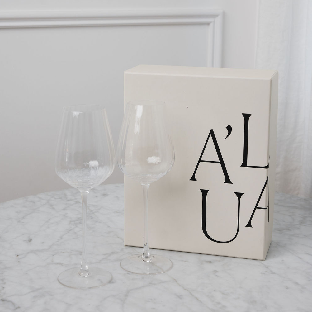 Parcelle | Close-up of A'lua Home Premium Fluted Wine Glasses included in the 