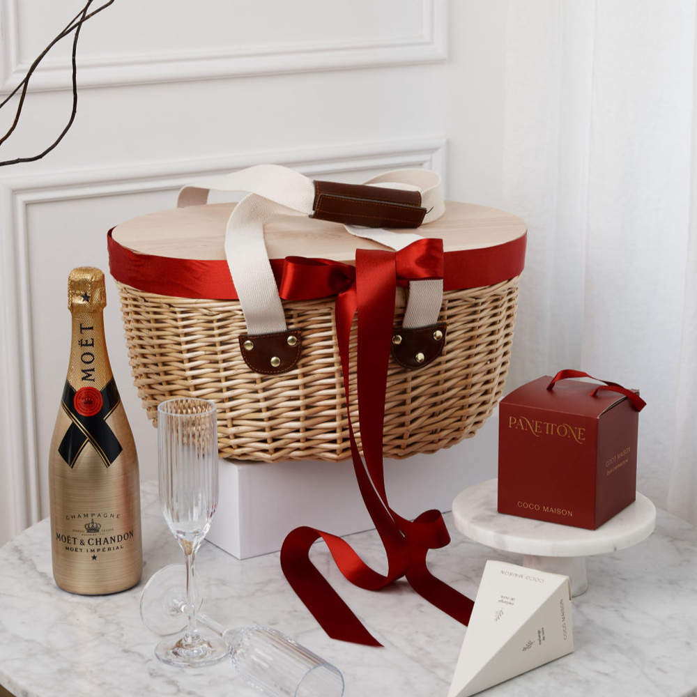 Parcelle | Corporate Christmas Picnic Hamper | Christmas Decadence with Moet | Christmas Hamper