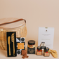 Parcelle Afternoon Delight Picnic Basket Gift- Luxury Round Picnic Basket with  gourmet goodies and gold cheese knife set