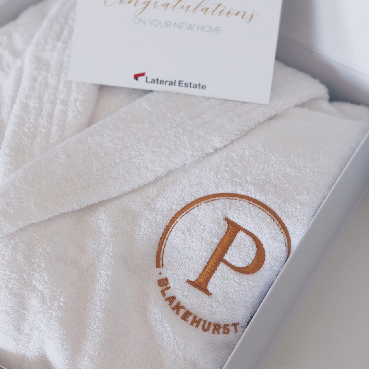 Parcelle | Property Developer Gifts | Embroidered Logo to Luxury Robe, Branded gift box for Handover Gifts