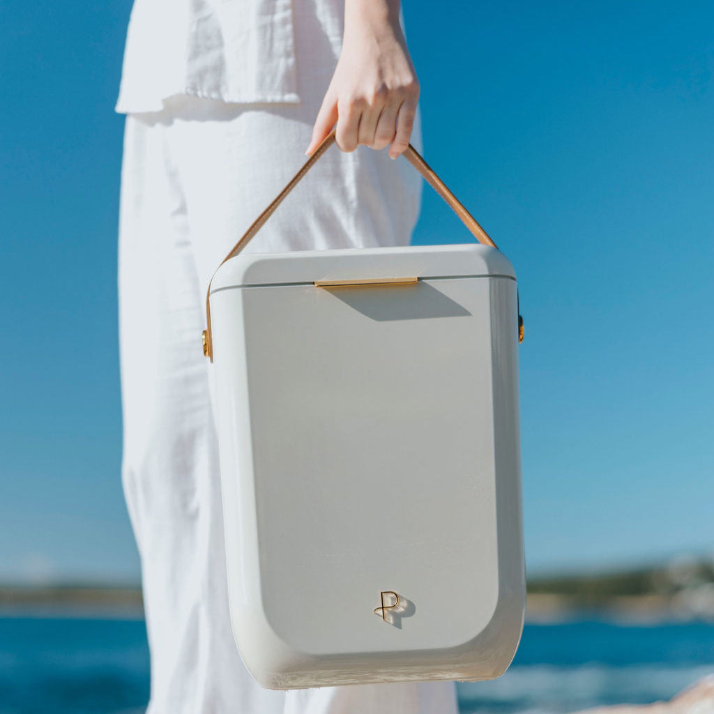 Parcelle | Elegant ivory and gold insulated cooler by Parcelle, designed for premium corporate gifting and picnics