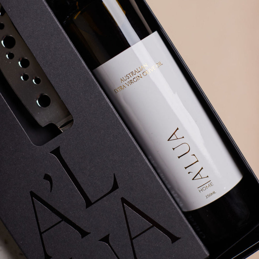 
                      
                        Parcelle | Australian-made A’Lua Home extra virgin olive oil presented in The Forever Home hamper
                      
                    